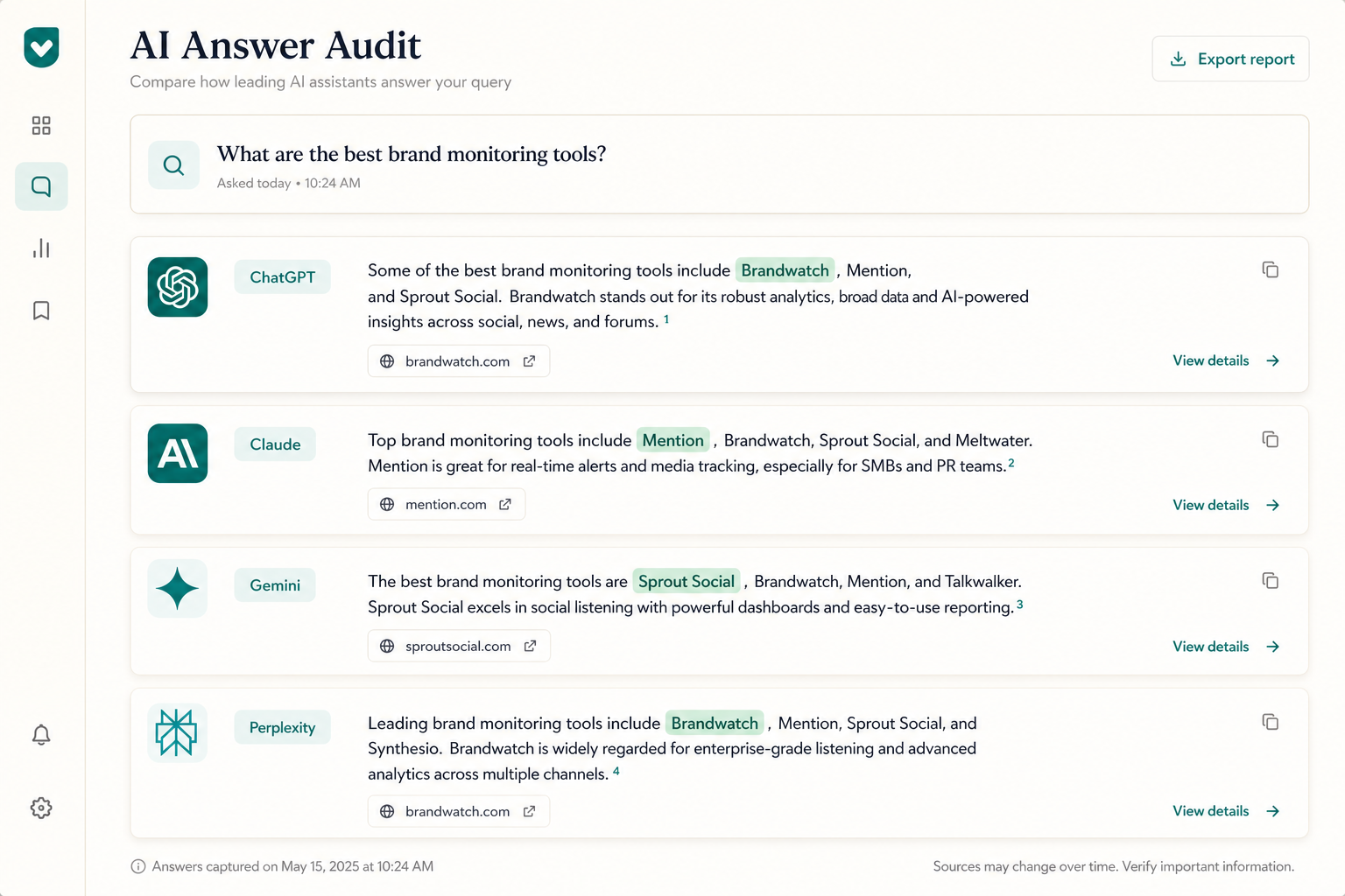 AI Answer Audit interface